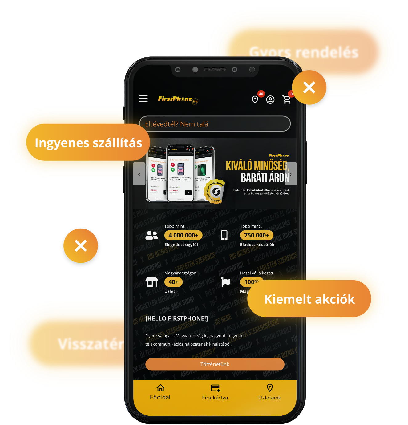 FirstApp v telefóne: rýchla objednávka, bezplatné doručenie, zvýraznené akcie