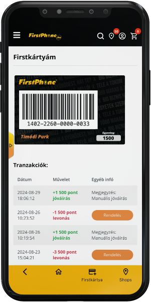 FirstApp: Firstkártya po registrácii