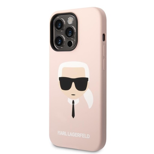 Apple iPhone 14 Pro Karl Lagerfeld Liquid Silicone Karl Head puzdro (Svetlý ružový) – KLHCP14LSLKHLP