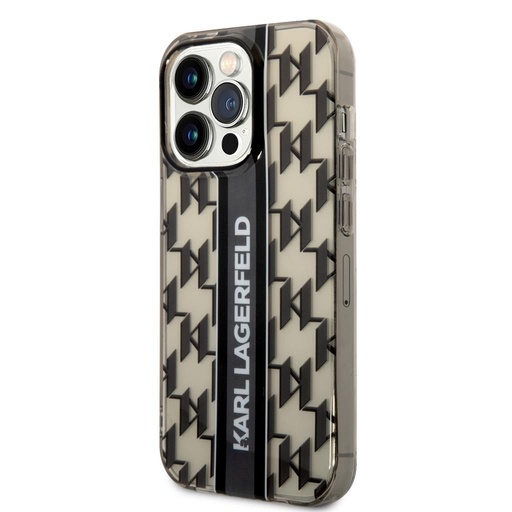 Apple iPhone 14 Pro Karl Lagerfeld Monogram Vertical Stripe puzdro (Čierny) – KLHCP14LHKLSPCK