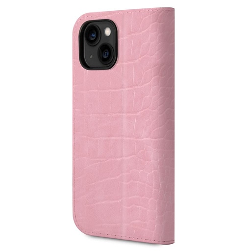 Apple iPhone 14 Plus Guess PU Croco puzdro knižný formát kov kamera s rámom (Ružový) - GUBKP14MHGCRHP