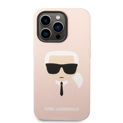 Apple iPhone 14 Pro Max Karl Lagerfeld Liquid Silicone Karl Head puzdro (Svetlý ružový) – KLHCP14XSLKHLP