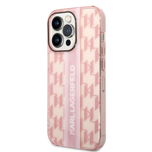 Apple iPhone 14 Pro Max Karl Lagerfeld Monogram Vertical Stripe puzdro (Ružový) – KLHCP14XHKLSPCP
