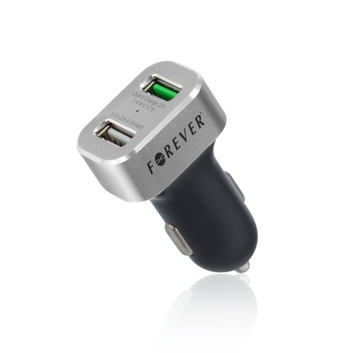 Forever do auta rýchlonabíjačka (2 USB port), QC 3.0,30W, strieborný/ čierny