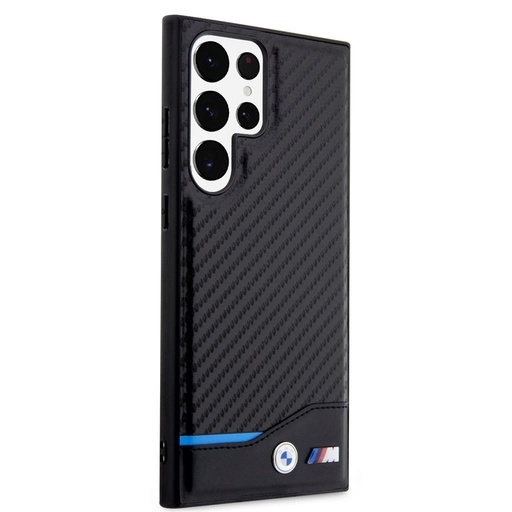 Samsung Galaxy S23 Ultra BMW M PU Carbon puzdro – Modrý Line (Čierny) - BMHCS23L22NBCK