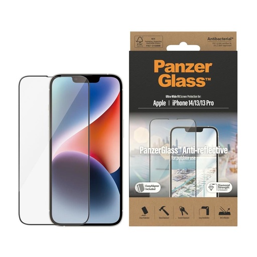 Apple iPhone 13 / 13 Pro / 14 / 16e PanzerGlass ultra wide fit antireflexný prémiový ochranné sklo (Priehľadný)