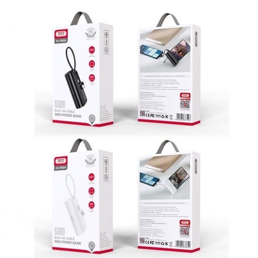 XO PB304 power bank 3300 mAh (Biely) – mini, displej, držiak, vstavaný USB-C kábel