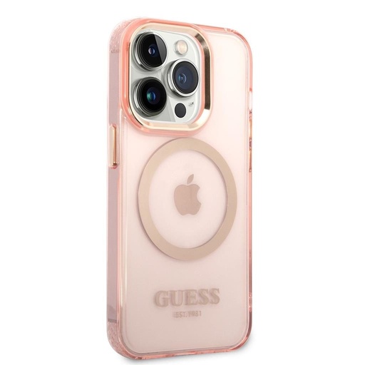 Apple iPhone 14 Pro Max Guess priesvitný MagSafe puzdro (Ružový) – GUHMP14XHTCMP