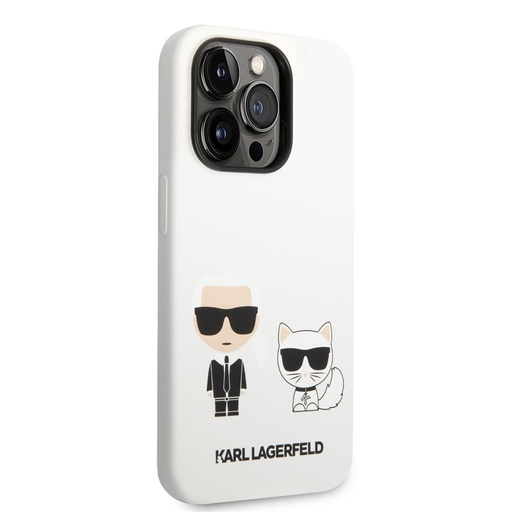 Apple iPhone 14 Pro Karl Lagerfeld & Choupette tekutý silikónové puzdro (Biely) – KLHCP14LSSKCW