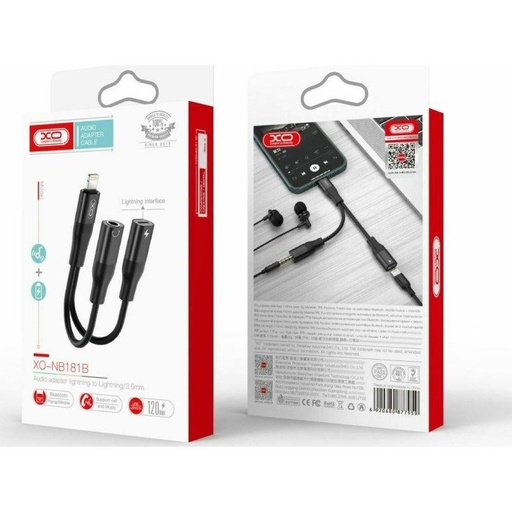 XO NB181B audio adaptér (Čierny) – Lightning–3,5 mm + Lightning, Bluetooth prenosový s funkciou