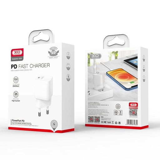 XO CE01 PD 20W rýchlonabíjačka (Biely) – USB-C konektor