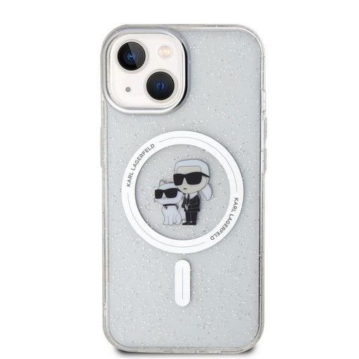 Apple iPhone 15 Karl Lagerfeld IML Glitter Karl and Choupette MagSafe puzdro (Priehľadný) – KLHMP15SHGKCNOT
