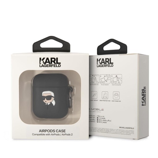 Karl Lagerfeld 3D Logo NFT Karl Head Silicone puzdro AirPods 1/2 (Čierny) - KLA2RUNIKK