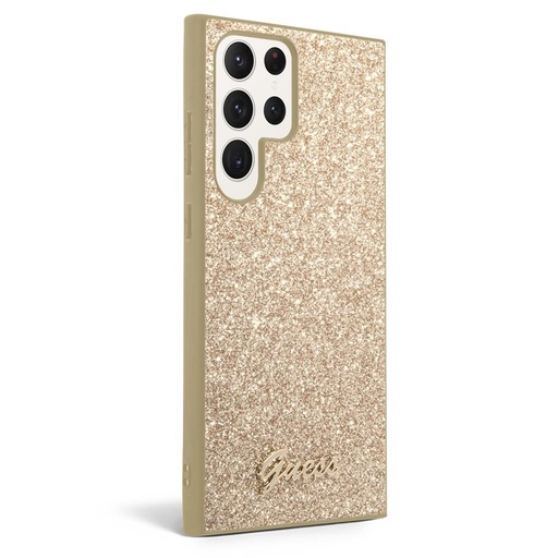 Samsung Galaxy S24 Ultra Guess Glitter Flakes Metal Logo puzdro (Zlatý) - GUHCS24LHGGSHD