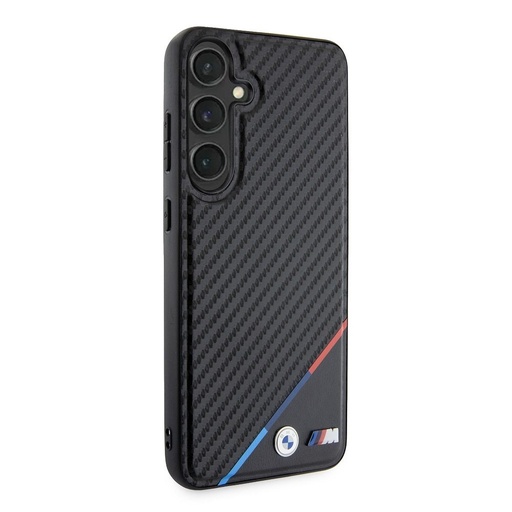 Samsung Galaxy S24+ BMW M PU Leather Carbon MagSafe puzdro – Tricolor Line (Čierny) - BMHMS24M23PUDTK