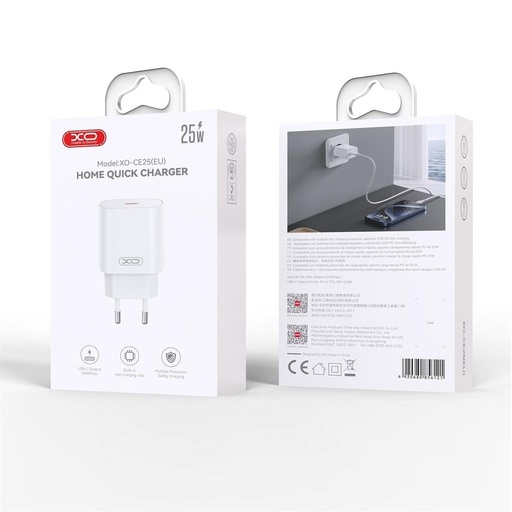 XO CE25 PD 25W rýchlonabíjačka (Biely) – USB-C konektor
