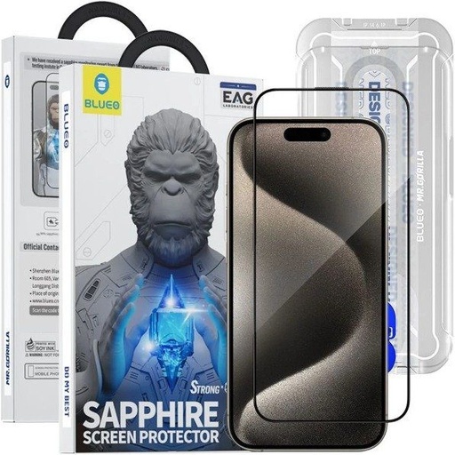 Apple iPhone 15 Pro Max BLUEO zafír ochranné sklo + montážny rámik priehľadný