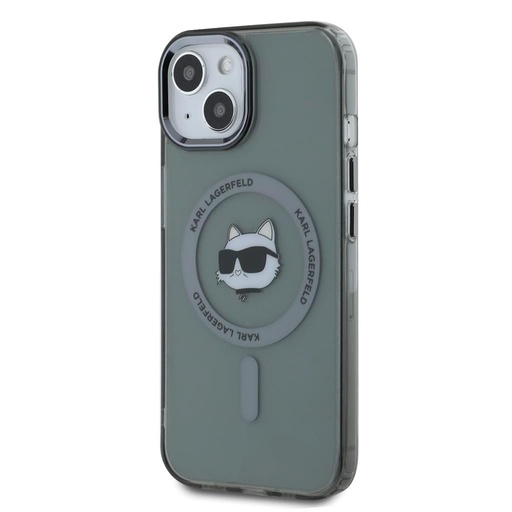 Apple iPhone 15 Karl Lagerfeld IML Choupette Head Metal Frame MagSafe puzdro (Čierny) – KLHMP15SHLSCHK