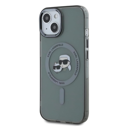 Apple iPhone 15 Karl Lagerfeld IML K&CH Heads Metal Frame MagSafe puzdro (Čierny) – KLHMP15SHLSKCK