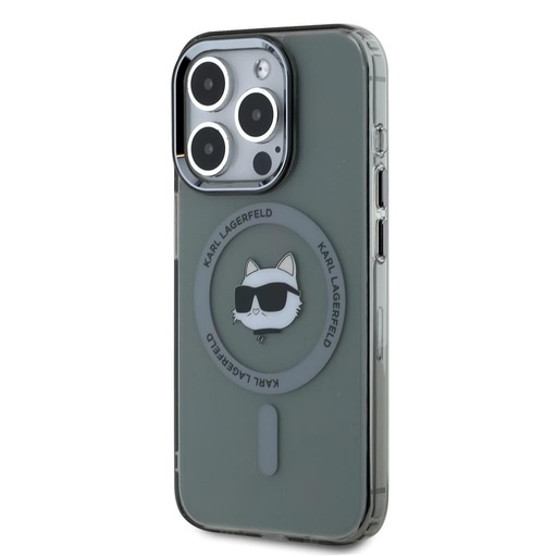 Apple iPhone 15 Pro Karl Lagerfeld IML Choupette Head Metal Frame MagSafe puzdro (Čierny) – KLHMP15LHLSCHK