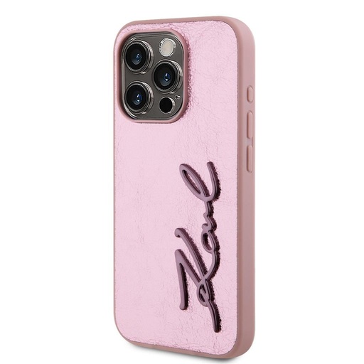 Apple iPhone 15 Pro Karl Lagerfeld Wrinkled Signature puzdro (Ružový) – KLHCP15LPFMFBKMP