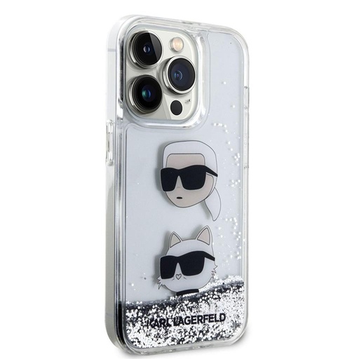 Apple iPhone 15 Pro Karl Lagerfeld Liquid Glitter Karl and Choupette Head puzdro (Strieborný) – KLHCP15LLDHKCNS