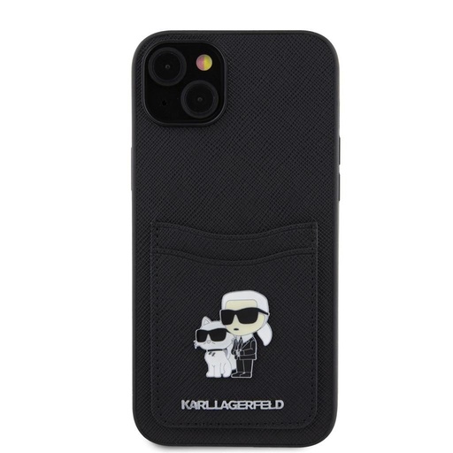 Apple iPhone 15 Karl Lagerfeld PU Saffiano Card Slot Metal Karl and Choupette puzdro (Čierny) – KLHCP15SSAPKCNPK