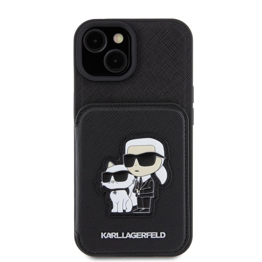 Apple iPhone 15 Karl Lagerfeld PU Saffiano Card Slot Stand Karl and Choupette puzdro (Čierny) – KLHCP15SSAKCSCK