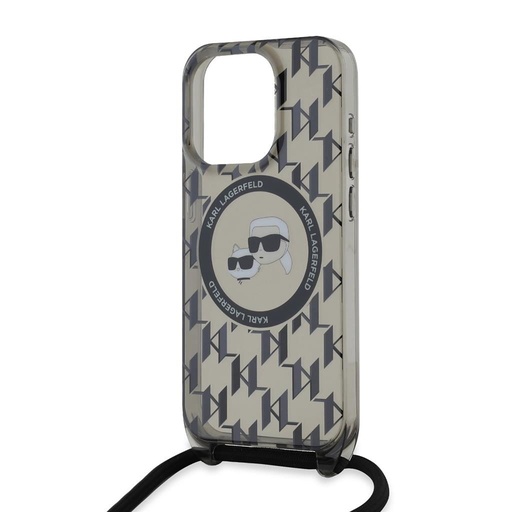 Apple iPhone 15 Pro Max Karl Lagerfeld IML Monogram Crossbody K&CH Heads MagSafe puzdro (Čierny) – KLHMP15XHCKCKLCK