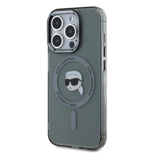 Apple iPhone 15 Pro Karl Lagerfeld IML Karl Head Metal Frame MagSafe puzdro (Čierny) – KLHMP15LHLSKIK