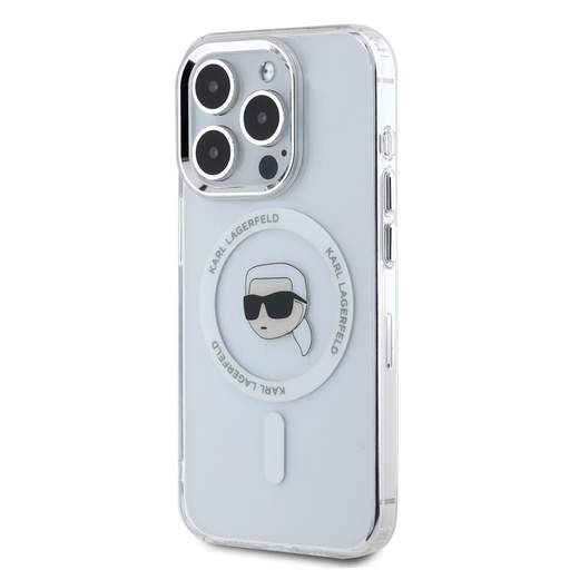 Apple iPhone 15 Pro Max Karl Lagerfeld IML Karl Head Metal Frame MagSafe puzdro (Priehľadný) – KLHMP15XHLSKIH
