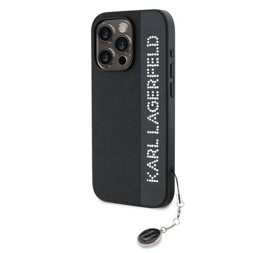 Apple iPhone 15 Pro Karl Lagerfeld PU Saffiano Rhinestone Charm puzdro (Čierny) – KLHCP15LPSAKDGCK