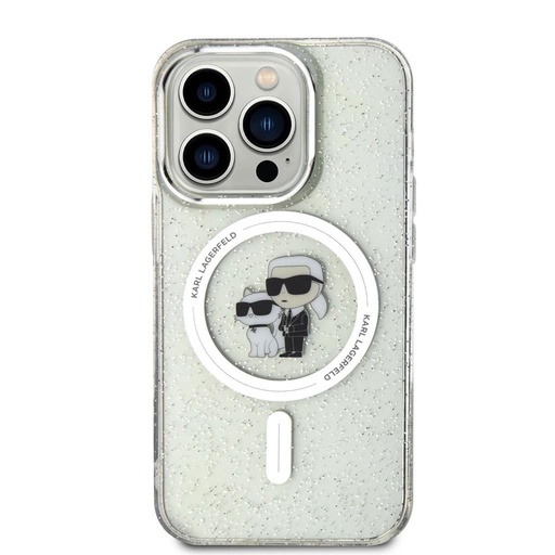 Apple iPhone 15 Pro Karl Lagerfeld IML Glitter Karl and Choupette MagSafe puzdro (Priehľadný) – KLHMP15LHGKCNOT