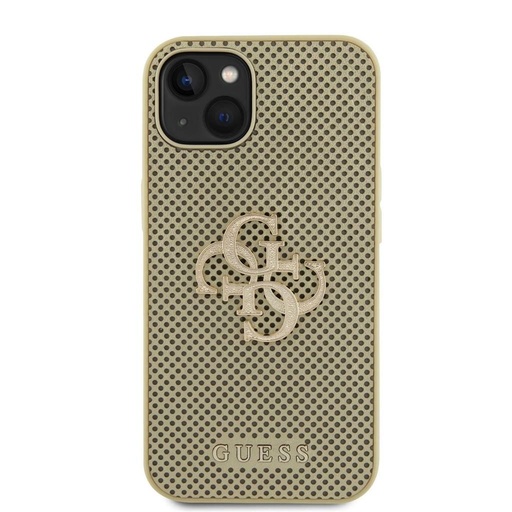Apple iPhone 15 Guess PU Perforovaný 4G Glitter Metal Logo puzdro (Zlatý) - GUHCP15SPSP4LGD