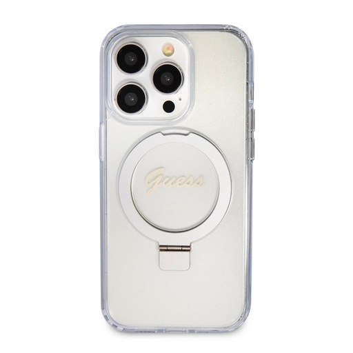 Apple iPhone 15 Pro Guess IML Ring Stand Glitter MagSafe puzdro (Priehľadný) - GUHMP15LHRSGSD