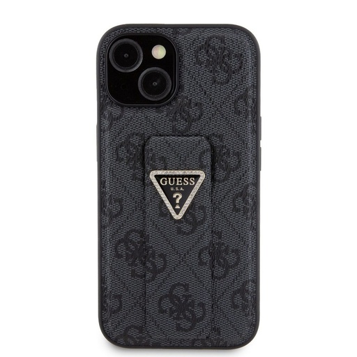 Apple iPhone 15 Guess PU Grip Stand Strass Triangle puzdro (Čierny) - GUHCP15SPGS4TDK