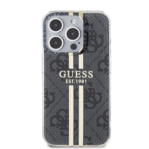 Apple iPhone 15 Pro Guess IML 4G Zlatý Stripe puzdro (Čierny) - GUHCP15LH4PSEGK