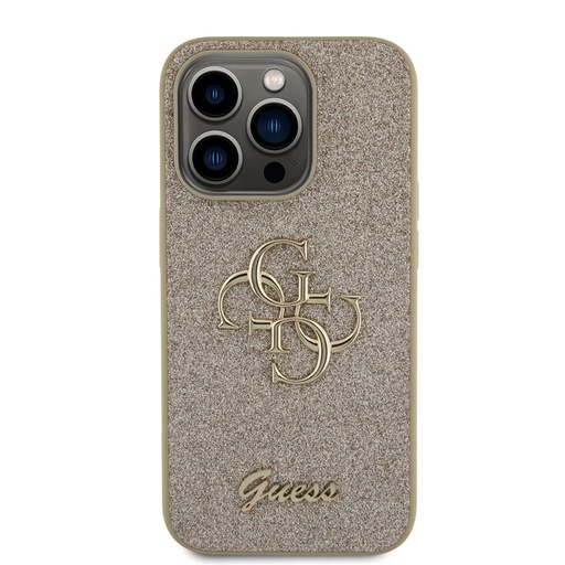 Apple iPhone 15 Pro Guess PU Fixed Glitter 4G Metal Logo puzdro (Zlatý) - GUHCP15LHG4SGD