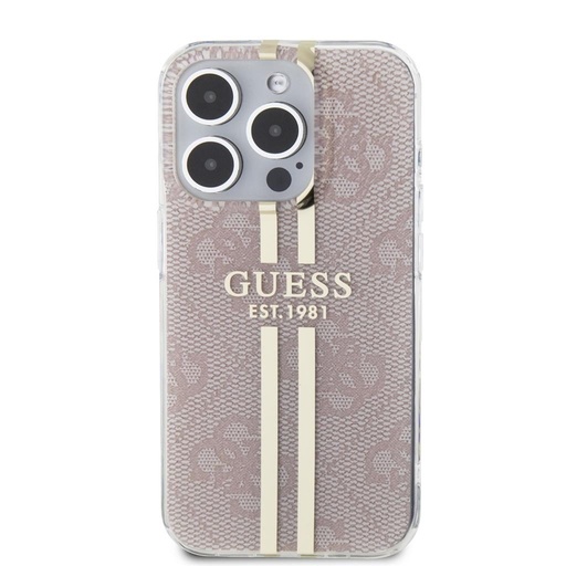 Apple iPhone 15 Pro Guess IML 4G Zlatý Stripe puzdro (Ružový) - GUHCP15LH4PSEGP