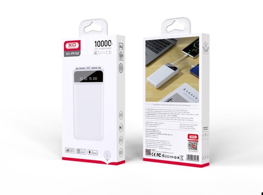 XO PR162 power bank 10000 mAh (Biely) – Lightning, Micro, USB-C káble