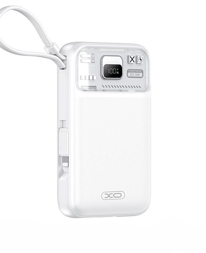 XO PR243 power bank 10000 mAh (Biely) – rýchle nabíjanie 22.5W, digitálny displej, USB-C a Lightning kábel