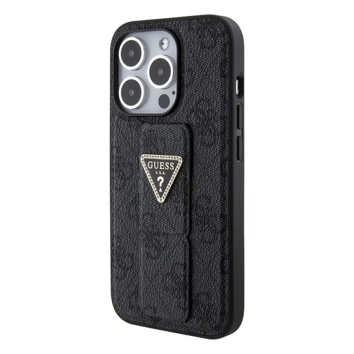 Apple iPhone 15 Pro Guess PU Grip Stand Strass Triangle puzdro (Čierny) - GUHCP15LPGS4TDK