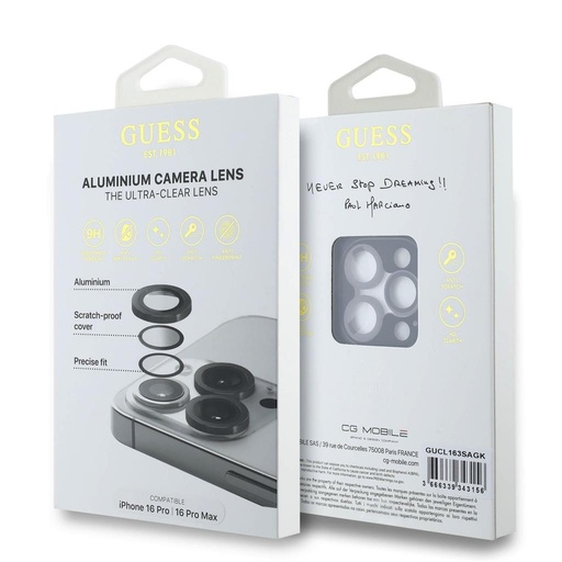 Apple iPhone 16 Pro / Pro Max Guess Kov ochrana šošovky (Čierny) - GUCL163SAGK