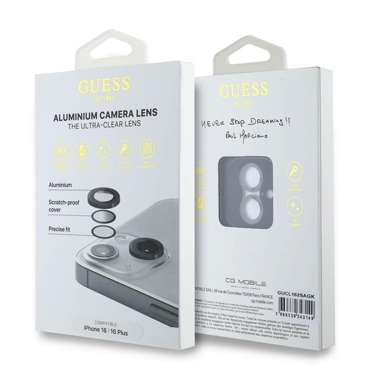 Apple iPhone 16 / 16 Plus Guess Kov ochrana šošovky (Čierny) - GUCL162SAGK