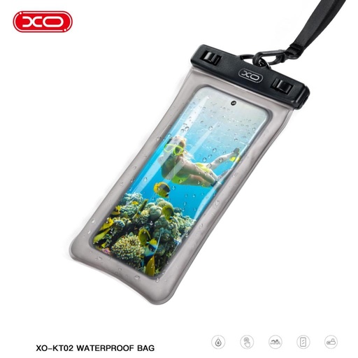 XO KT02 PVC vodotesný puzdro na telefón dvojitý csattal a s popruhom na krk (Čierny)