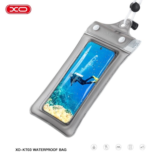 XO KT03 PVC vodotesný puzdro na telefón tri so zipsom a s popruhom na krk (Čierny)