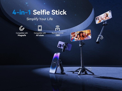 XO SS22 mini Bluetooth selfie tyč (Čierny) – 4 az 1-ben funkcia, magnetický vyhotovenie, fotopomocník