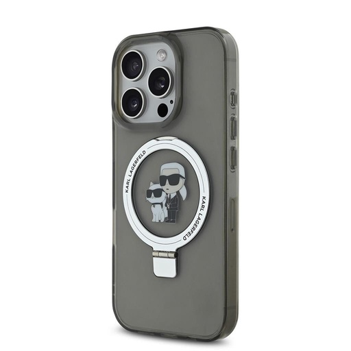 Apple iPhone 16 Pro Max Karl Lagerfeld Ringstand Karl and Choupette MagSafe puzdro (Čierny) - KLHMP16XHMRSKCK