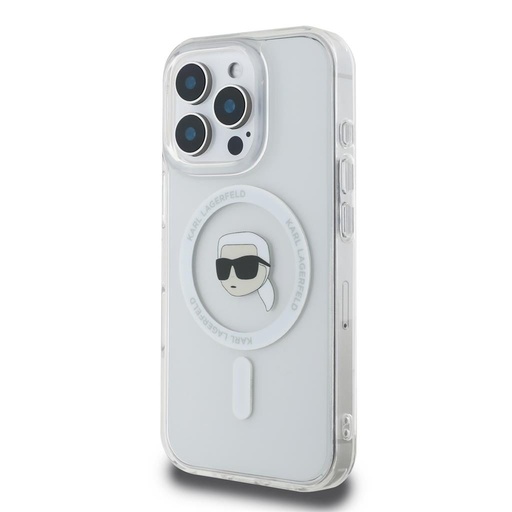 Apple iPhone 16 Pro Karl Lagerfeld IML Karl Head Metal Frame MagSafe puzdro (Priehľadný) - KLHMP16LHLSKIH