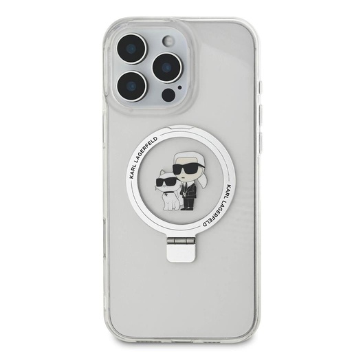 Apple iPhone 16 Pro Max Karl Lagerfeld Ringstand Karl and Choupette MagSafe puzdro (Biely) - KLHMP16XHMRSKCH